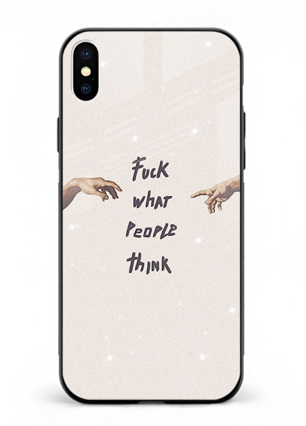 Bold handwritten quote printed on iphone xs max glass back cover with clean minimal styling.