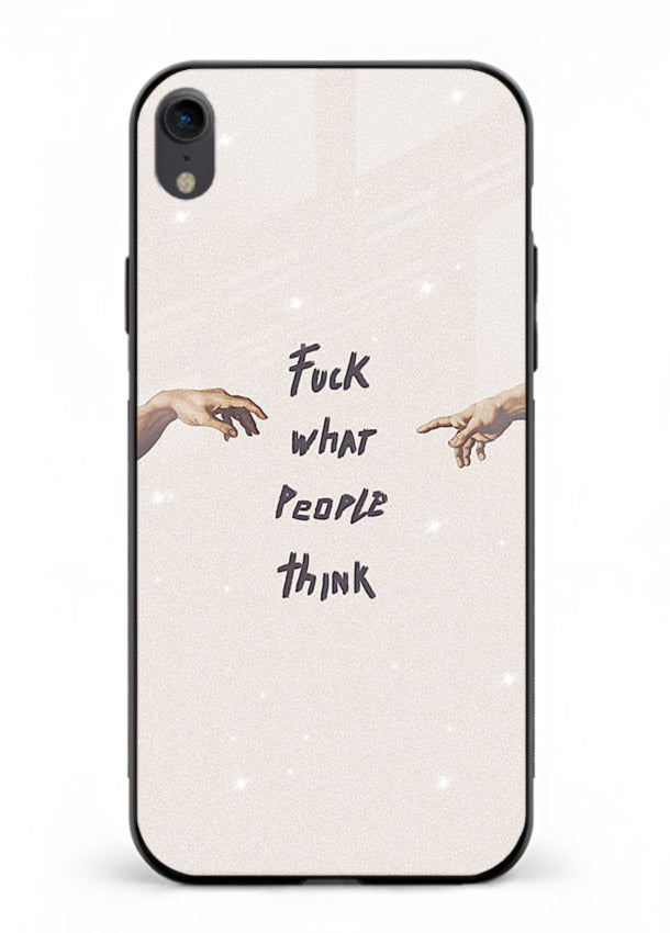 Bold handwritten quote printed on iphone xr glass back cover with clean minimal styling.