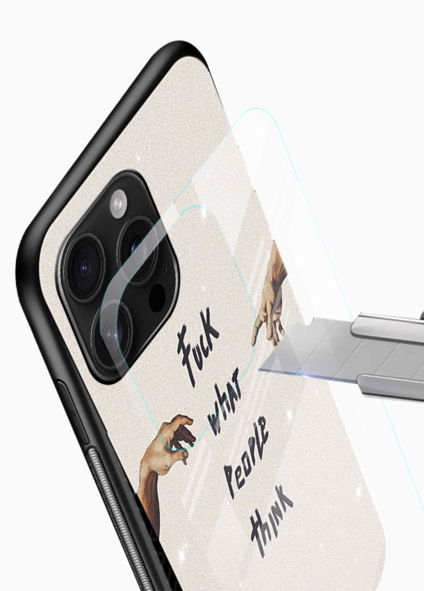 Bold handwritten quote printed on glossy vibrant premium glass back cover with clean minimal styling. - Angle Blade