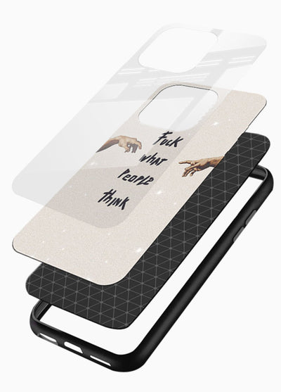 Bold handwritten quote printed on glossy vibrant premium glass back cover with clean minimal styling. - Angle Layers