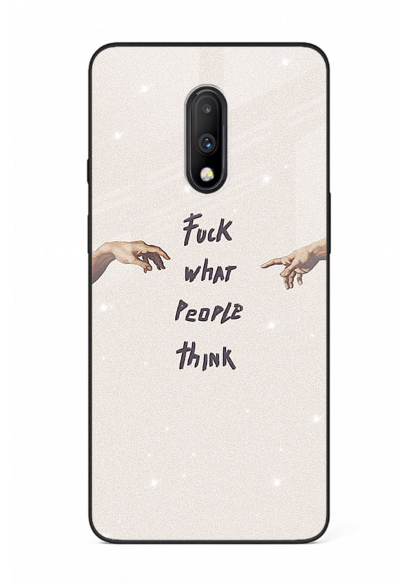 Bold handwritten quote printed on OnePlus 7 glass back cover with clean minimal styling.