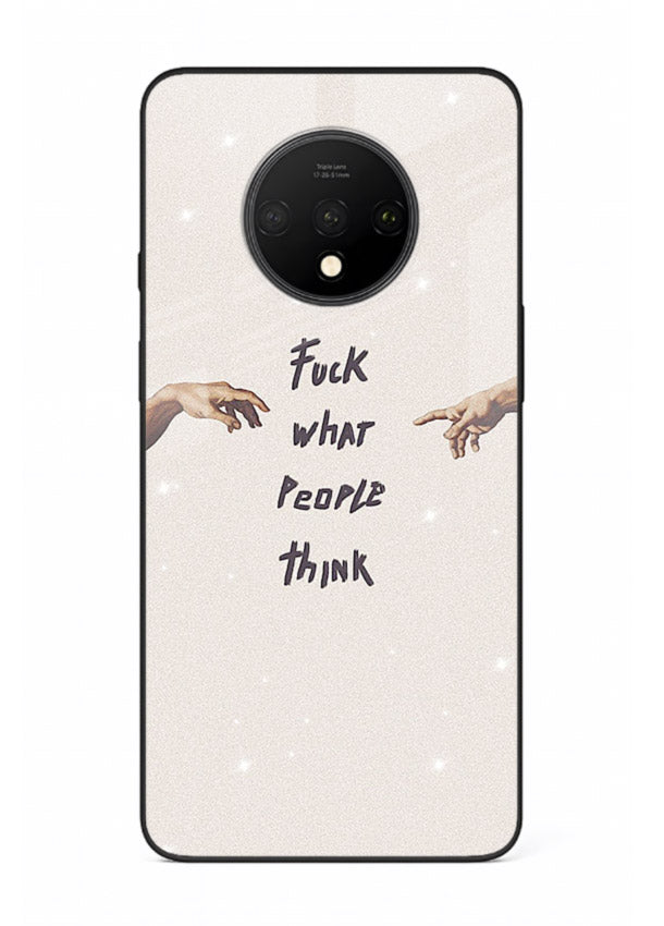 Bold handwritten quote printed on OnePlus 7T glass back cover with clean minimal styling.
