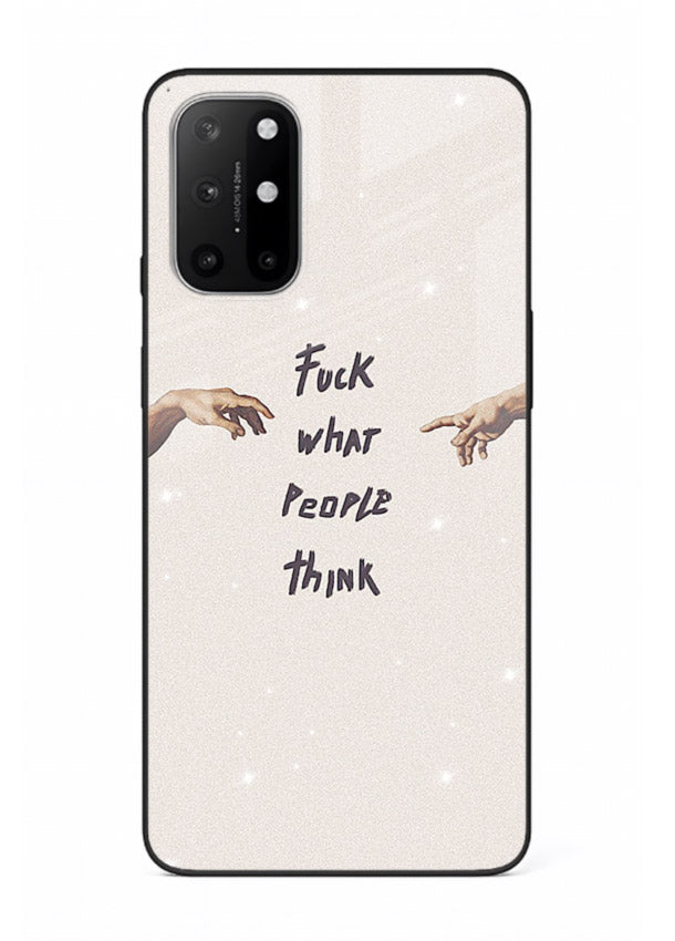 Bold handwritten quote printed on OnePlus 8T glass back cover with clean minimal styling.