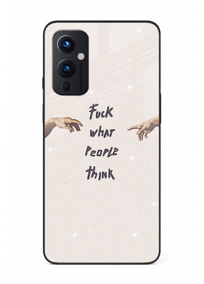 Bold handwritten quote printed on OnePlus 9 Pro glass back cover with clean minimal styling.