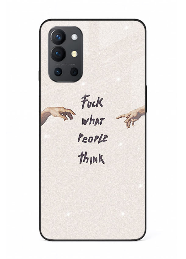 Bold handwritten quote printed on OnePlus 9R glass back cover with clean minimal styling.