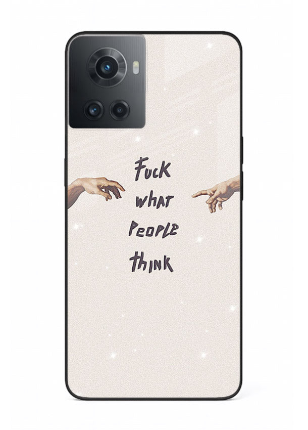 Bold handwritten quote printed on OnePlus 10R glass back cover with clean minimal styling.