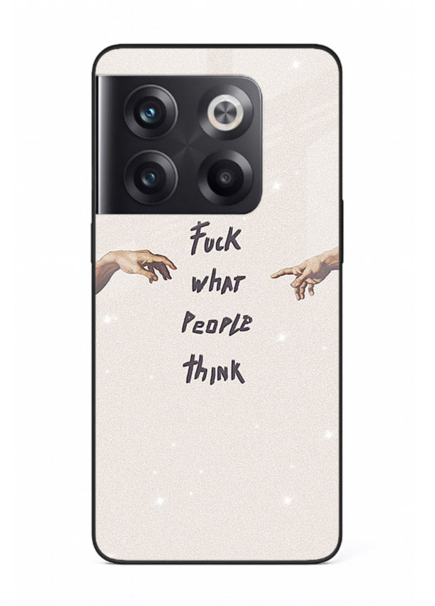 Bold handwritten quote printed on OnePlus 10T glass back cover with clean minimal styling.