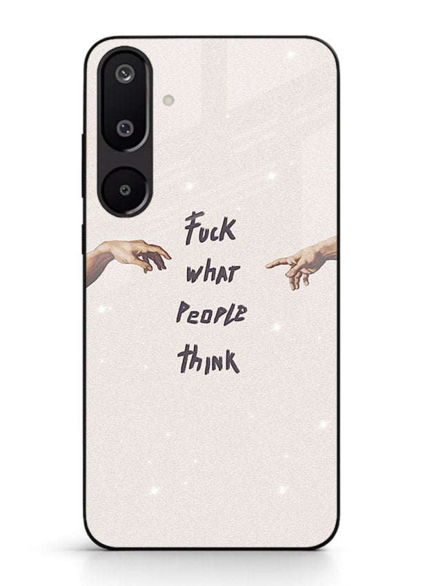 Bold handwritten quote printed on Samsung M16 5G glass back cover with clean minimal styling.