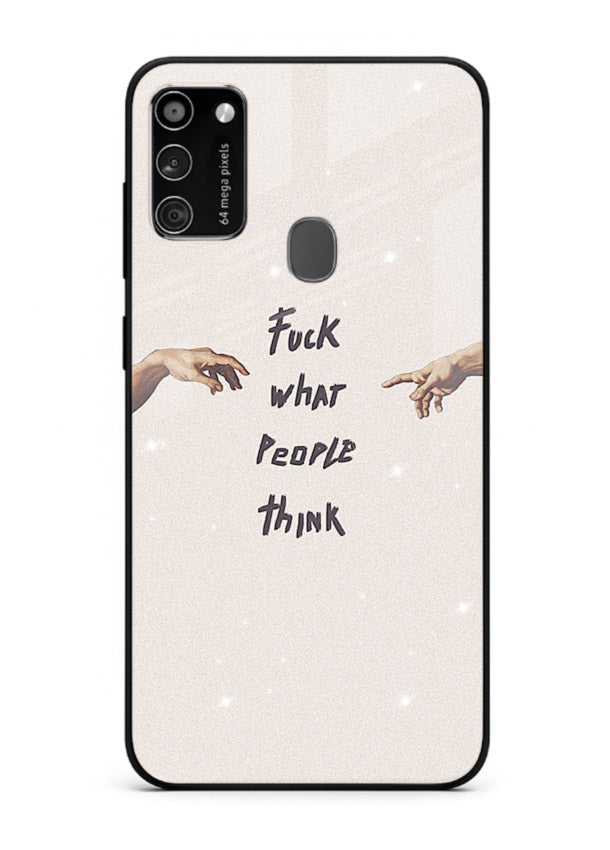 Bold handwritten quote printed on Samsung M30s glass back cover with clean minimal styling.