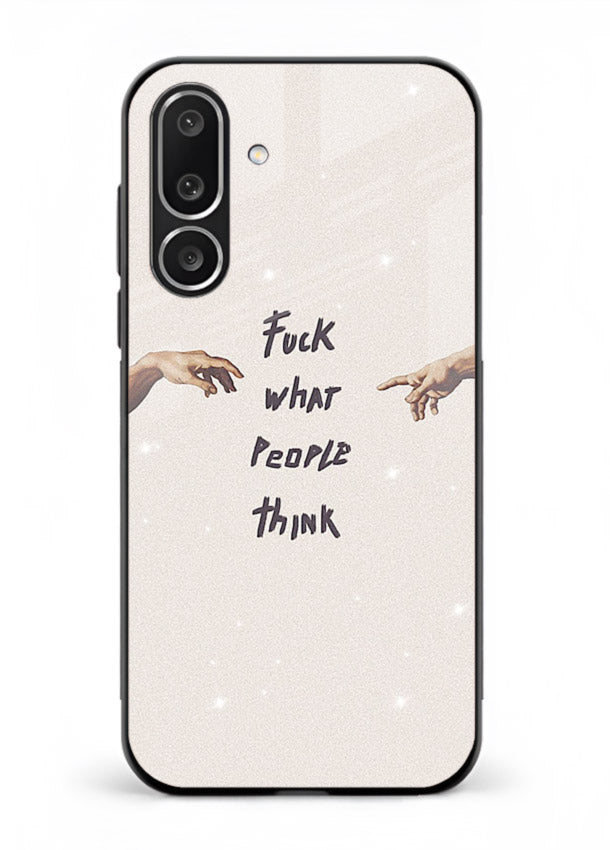 Bold handwritten quote printed on Samsung F56 5G glass back cover with clean minimal styling.