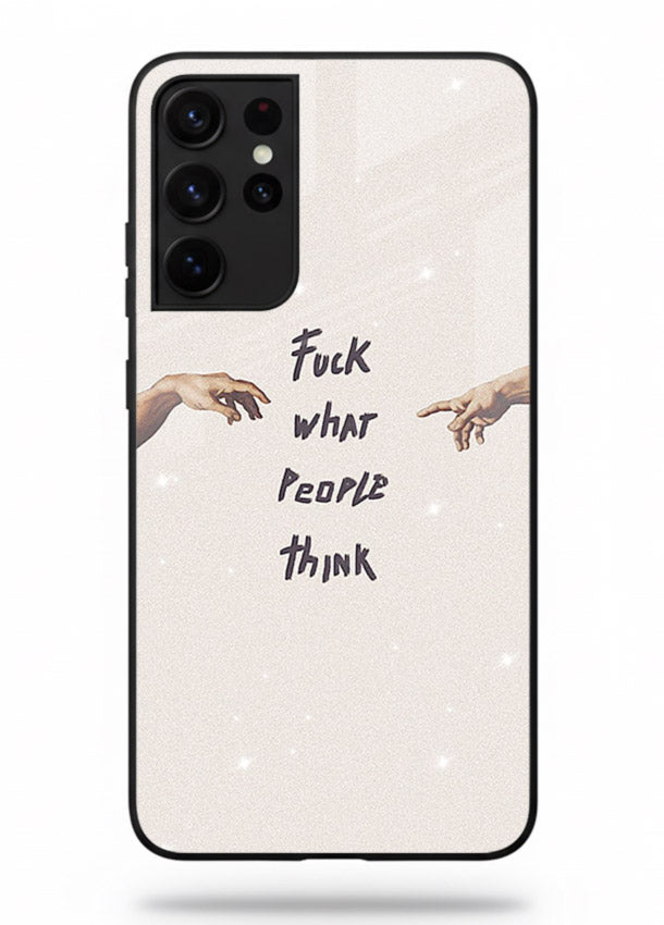 Bold handwritten quote printed on Samsung S21 Ultra glass back cover with clean minimal styling.