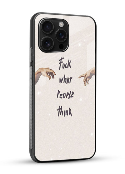 Bold handwritten quote printed on glossy vibrant premium glass back cover with clean minimal styling. - Angle Side