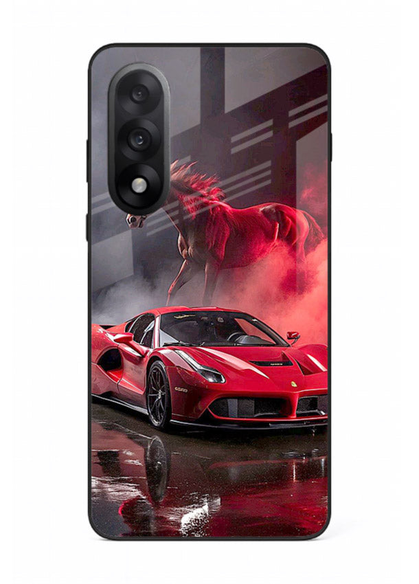 Red supercar with horse silhouette printed on tempered glass OnePlus Nord 5 back cover