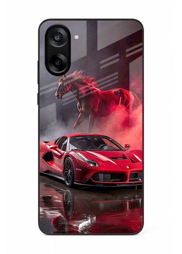 Red supercar with horse silhouette printed on tempered glass OnePlus Nord CE5 back cover