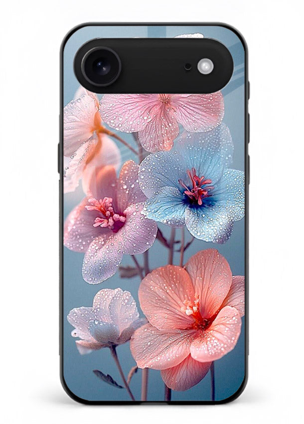 Iridescent orchid artwork on iphone 18 air glass back cover with luminous floral tones.