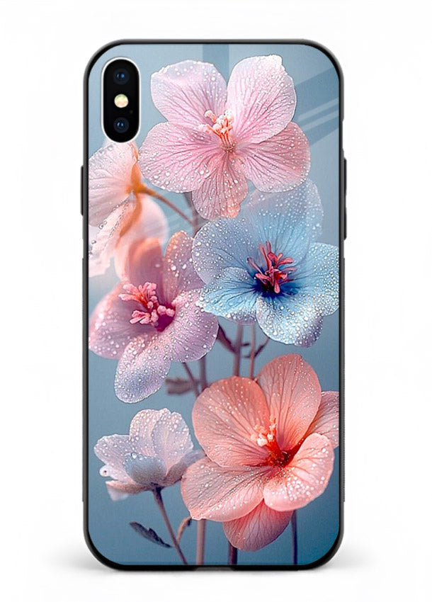 Iridescent orchid artwork on iphone xs max glass back cover with luminous floral tones.