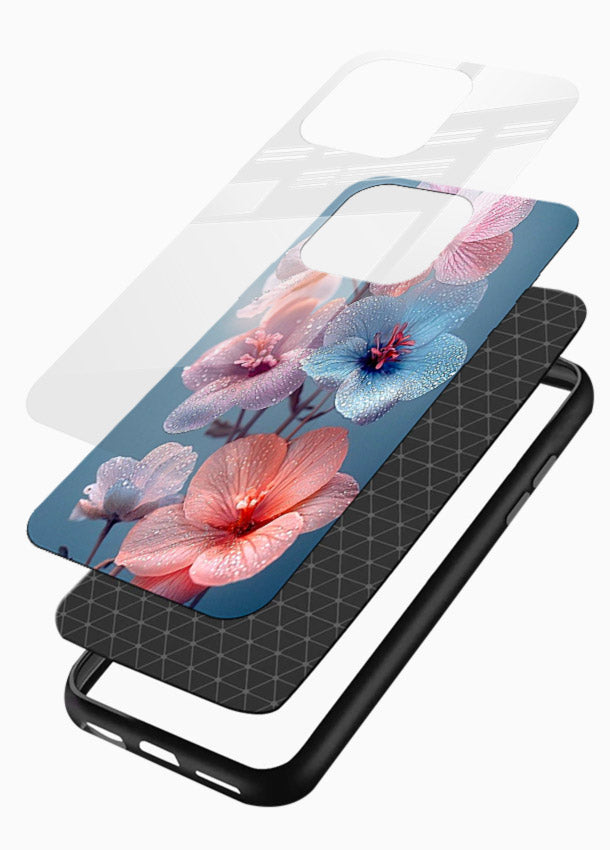 Iridescent orchid artwork on glossy vibrant premium glass back cover with luminous floral tones. - Angle Layers