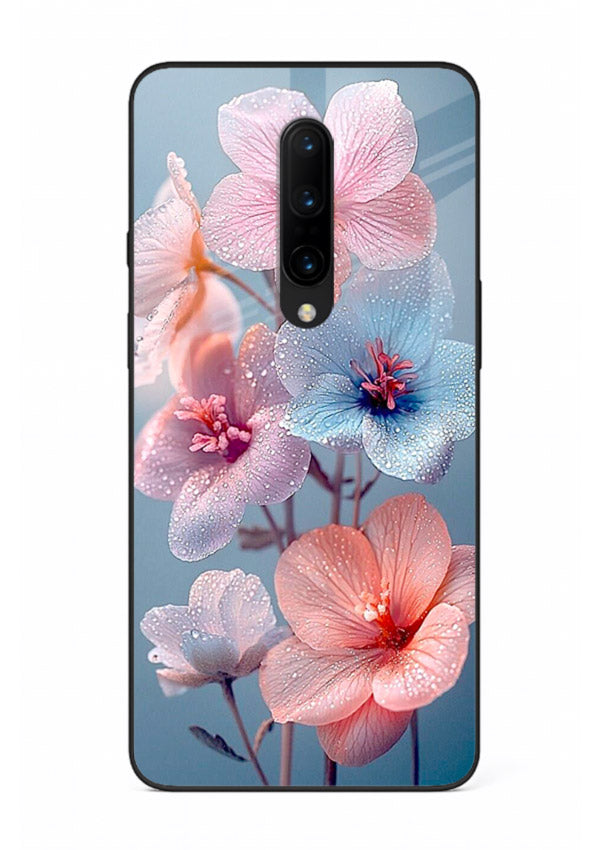 Iridescent orchid artwork on OnePlus 7 Pro glass back cover with luminous floral tones.