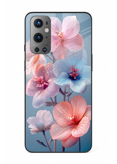 Iridescent orchid artwork on OnePlus 9 glass back cover with luminous floral tones.