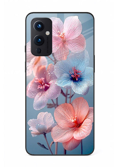 Iridescent orchid artwork on OnePlus 9 Pro glass back cover with luminous floral tones.