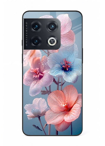Iridescent orchid artwork on OnePlus 10 Pro glass back cover with luminous floral tones.