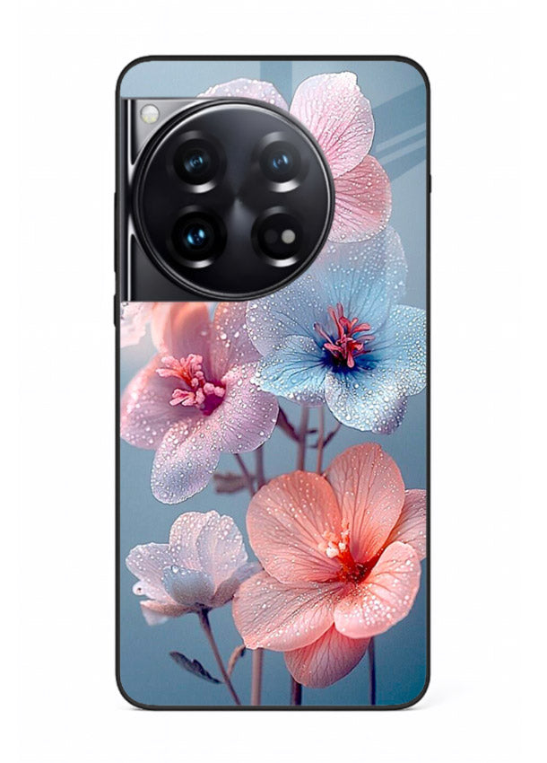 Iridescent orchid artwork on OnePlus 12 glass back cover with luminous floral tones.