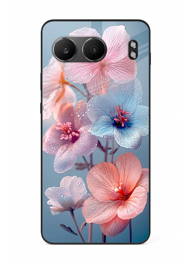 Iridescent orchid artwork on OnePlus Nord 4 glass back cover with luminous floral tones.