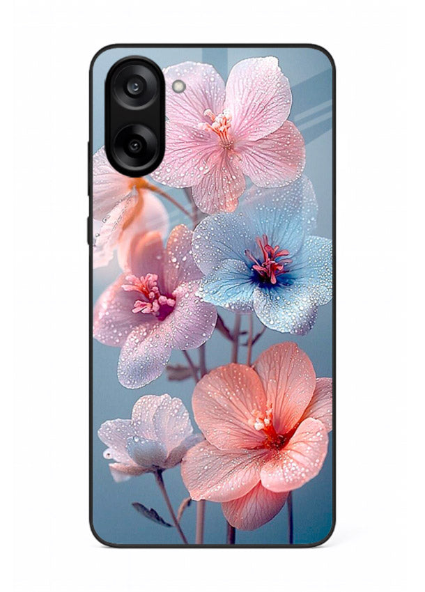 Iridescent orchid artwork on OnePlus Nord CE5 glass back cover with luminous floral tones.