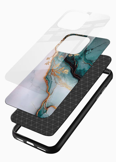 Iridescent Pastel Veins glossy vibrant premium glass back cover with shimmering pastel marble texture - Angle Layers