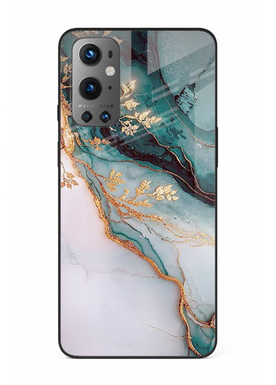 Iridescent Pastel Veins OnePlus 9 glass back cover with shimmering pastel marble texture