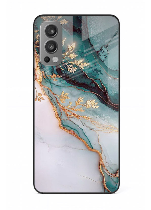 Iridescent Pastel Veins OnePlus Nord 2 glass back cover with shimmering pastel marble texture