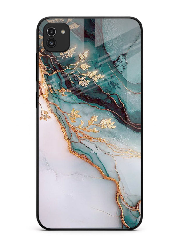 Iridescent Pastel Veins Samsung A03 glass back cover with shimmering pastel marble texture