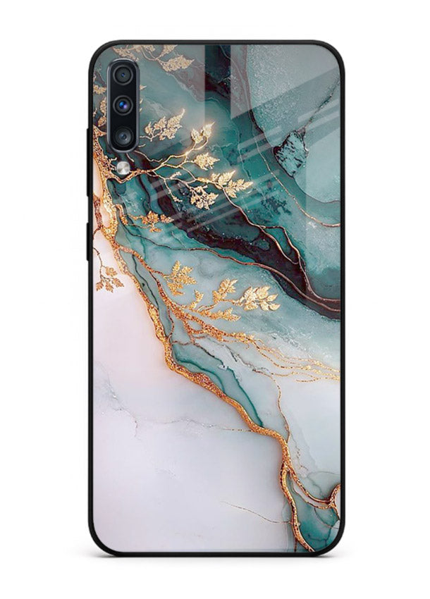 Iridescent Pastel Veins Samsung A70 glass back cover with shimmering pastel marble texture