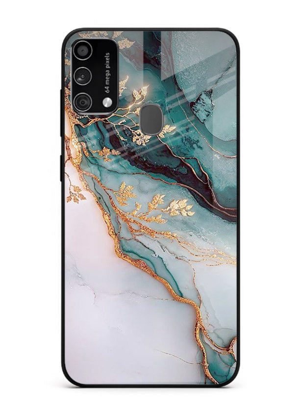Iridescent Pastel Veins Samsung F41 glass back cover with shimmering pastel marble texture