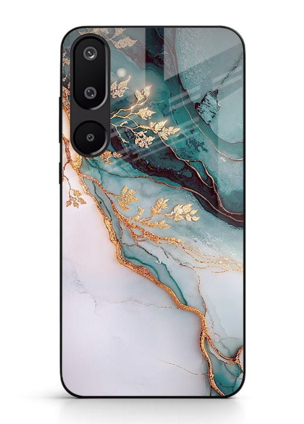 Iridescent Pastel Veins Samsung M16 5G glass back cover with shimmering pastel marble texture