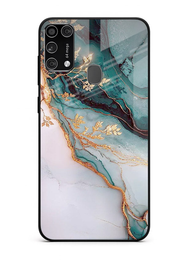 Iridescent Pastel Veins Samsung M31 Prime glass back cover with shimmering pastel marble texture