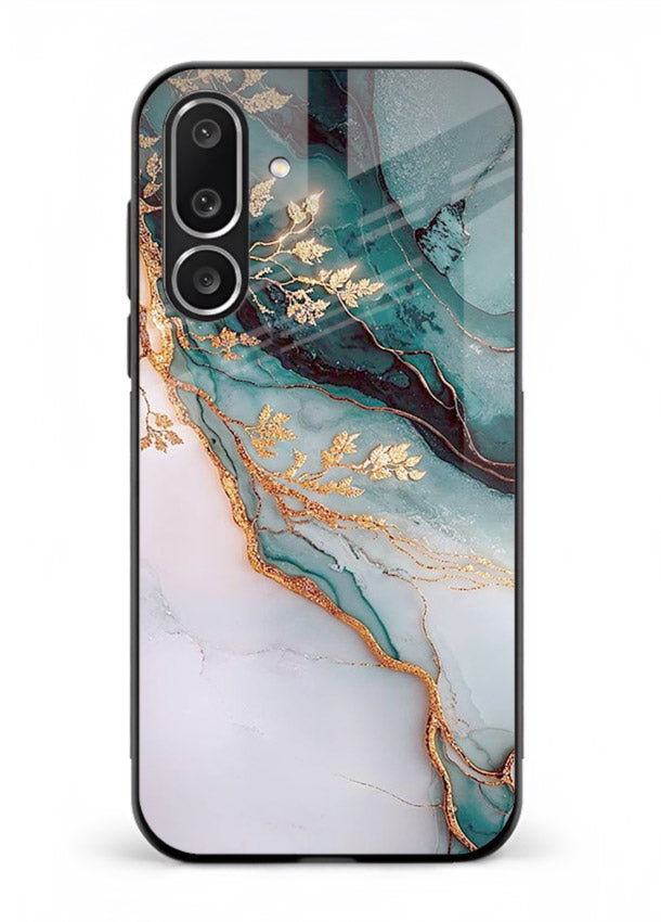 Iridescent Pastel Veins Samsung F56 5G glass back cover with shimmering pastel marble texture