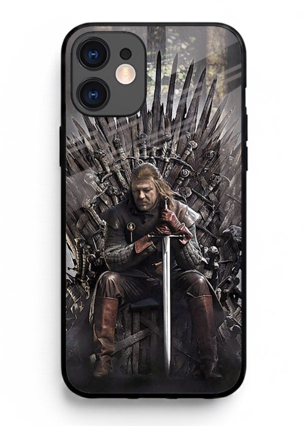 Warrior on iron throne artwork on glossy tempered glass iPhone 12 back cover