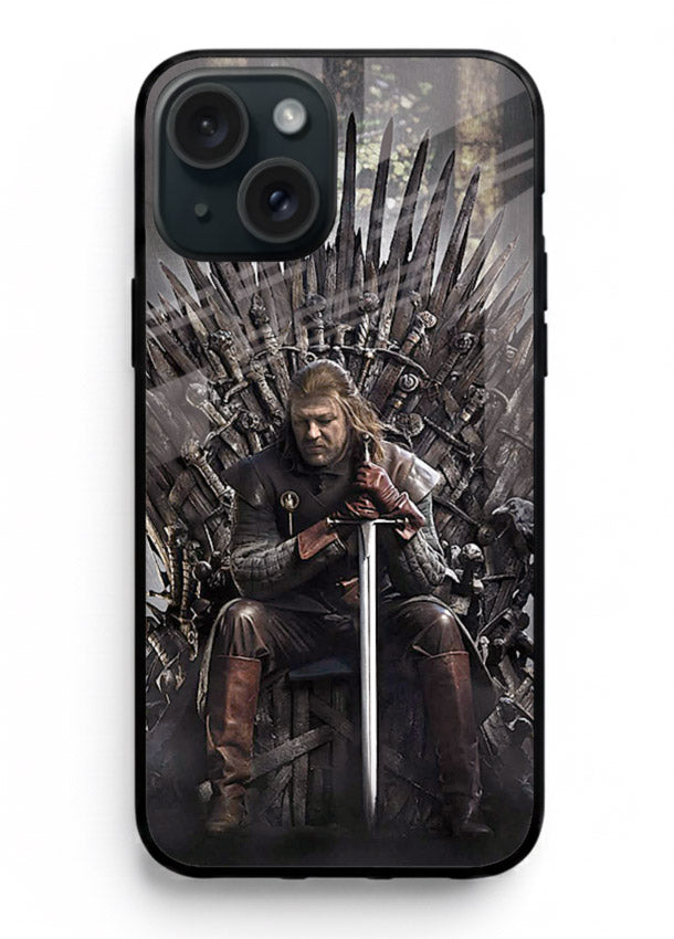 Warrior on iron throne artwork on glossy tempered glass iPhone 15 back cover