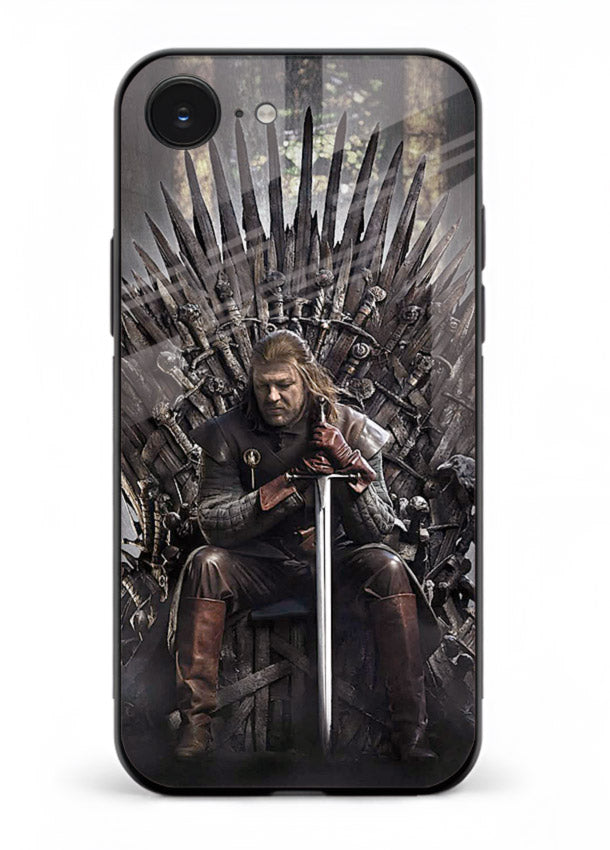 Warrior on iron throne artwork on glossy tempered glass iPhone 16E back cover