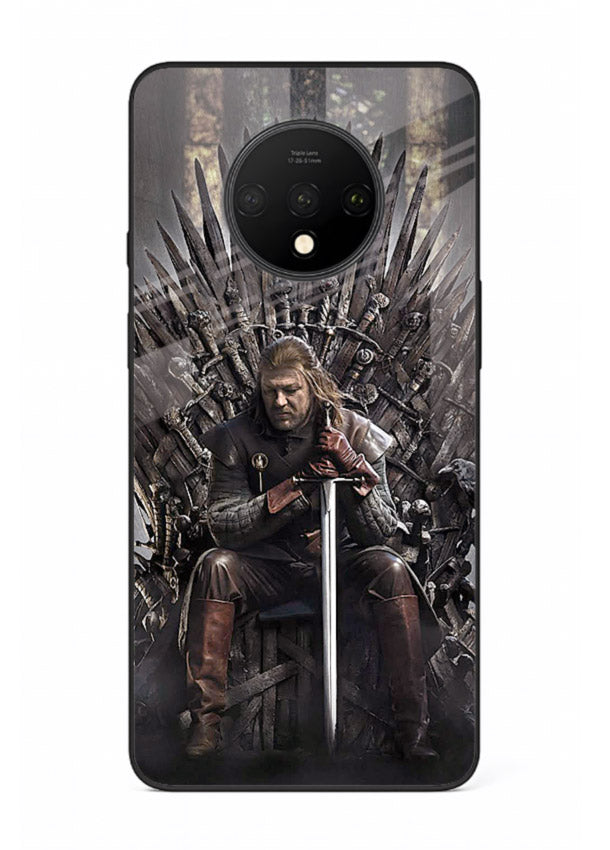Warrior on iron throne artwork on glossy tempered glass OnePlus 7T back cover