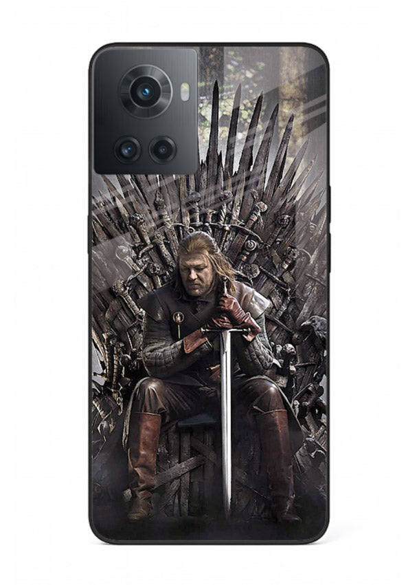 Warrior on iron throne artwork on glossy tempered glass OnePlus 10R back cover