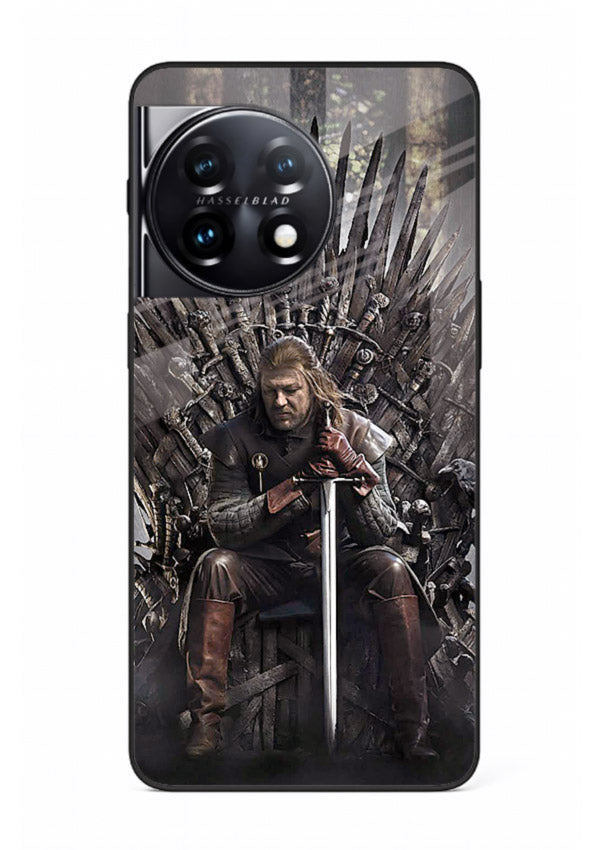 Warrior on iron throne artwork on glossy tempered glass OnePlus 11 back cover