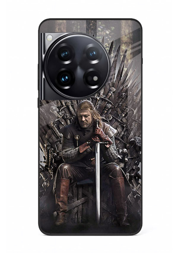 Warrior on iron throne artwork on glossy tempered glass OnePlus 12 back cover