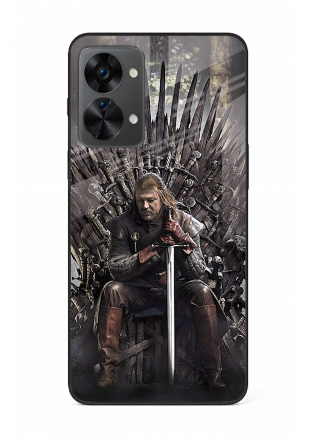 Warrior on iron throne artwork on glossy tempered glass OnePlus Nord 2T back cover