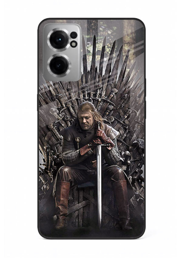 Warrior on iron throne artwork on glossy tempered glass OnePlus Nord CE2 5G back cover