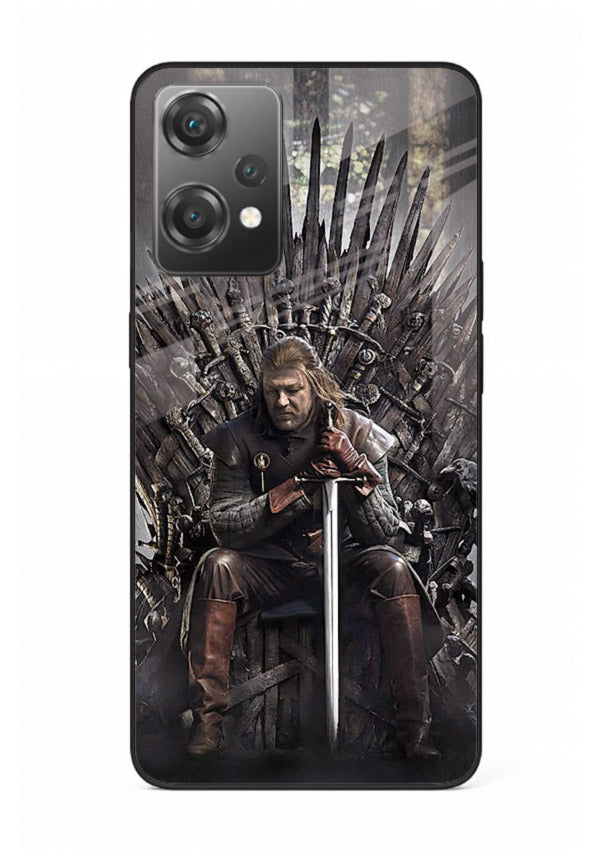 Warrior on iron throne artwork on glossy tempered glass OnePlus Nord CE2 Lite 5G back cover