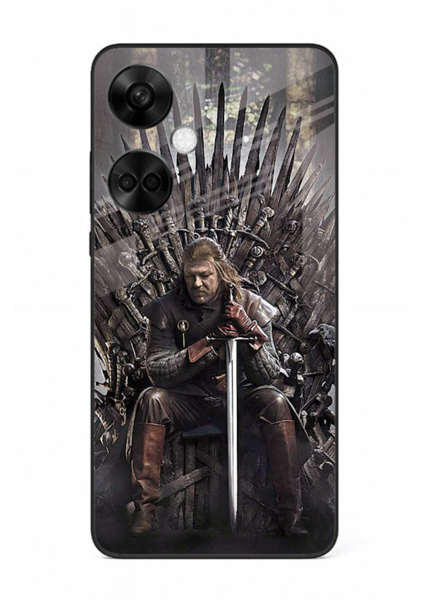 Warrior on iron throne artwork on glossy tempered glass OnePlus Nord CE3 back cover