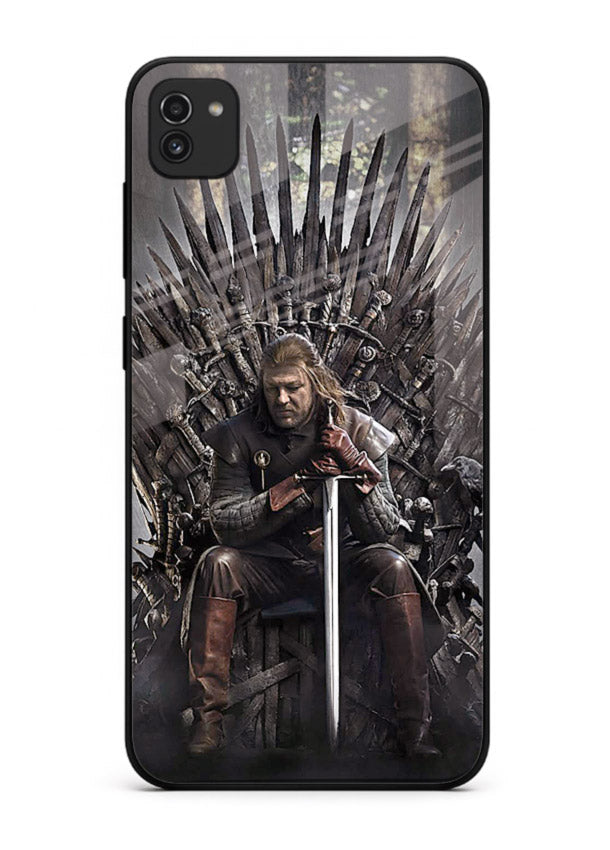 Warrior on iron throne artwork on glossy tempered glass Samsung A03 back cover