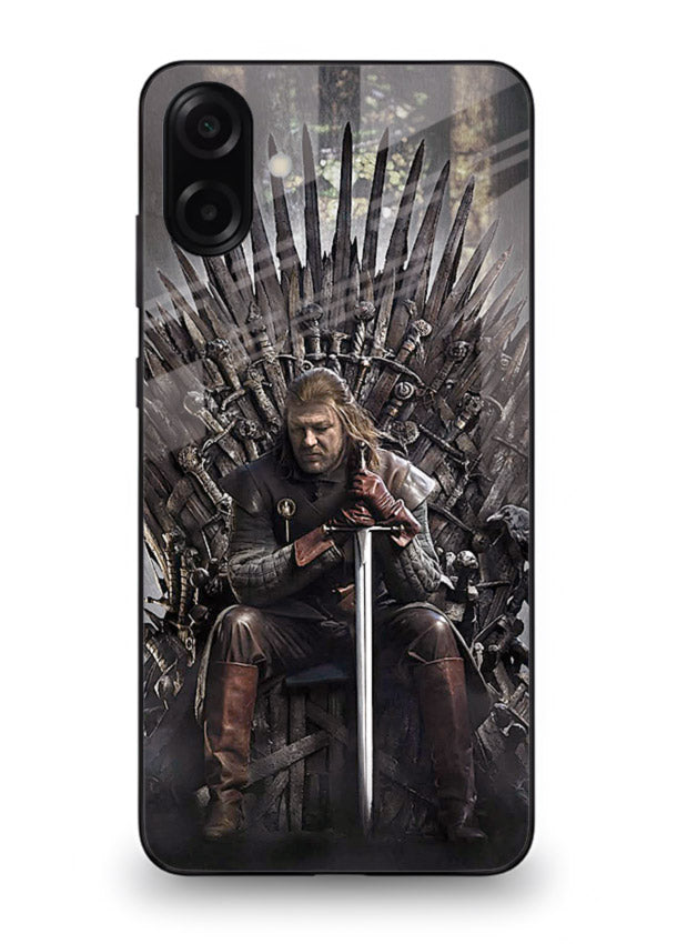 Warrior on iron throne artwork on glossy tempered glass Samsung A06 5G back cover